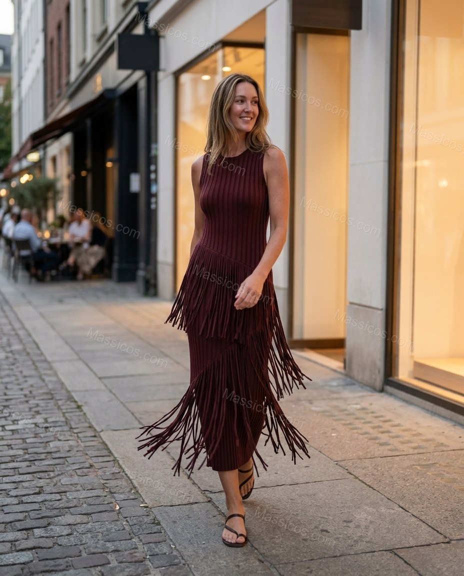 Burgundy Elevated Ribbed Midi Dress by Massicos