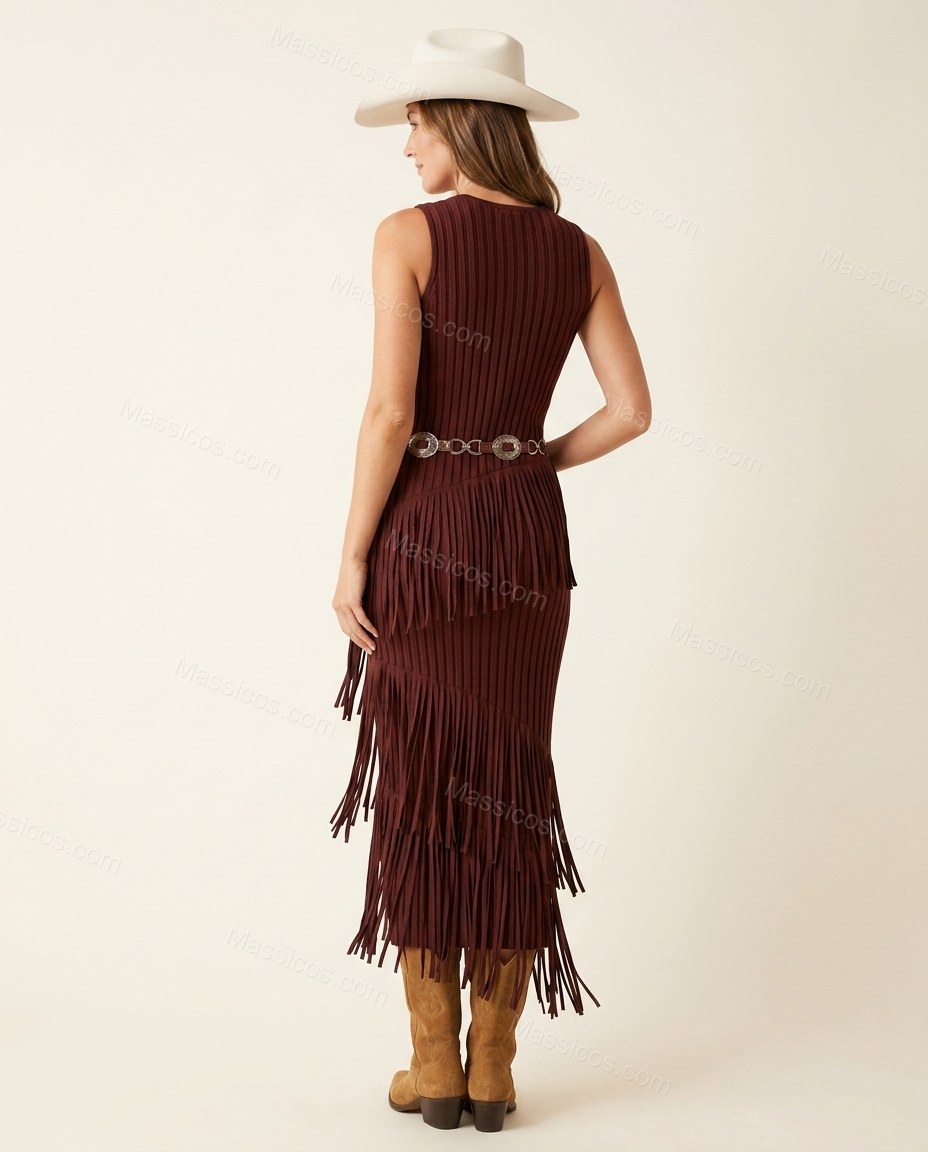 Burgundy Elevated Ribbed Midi Dress by Massicos