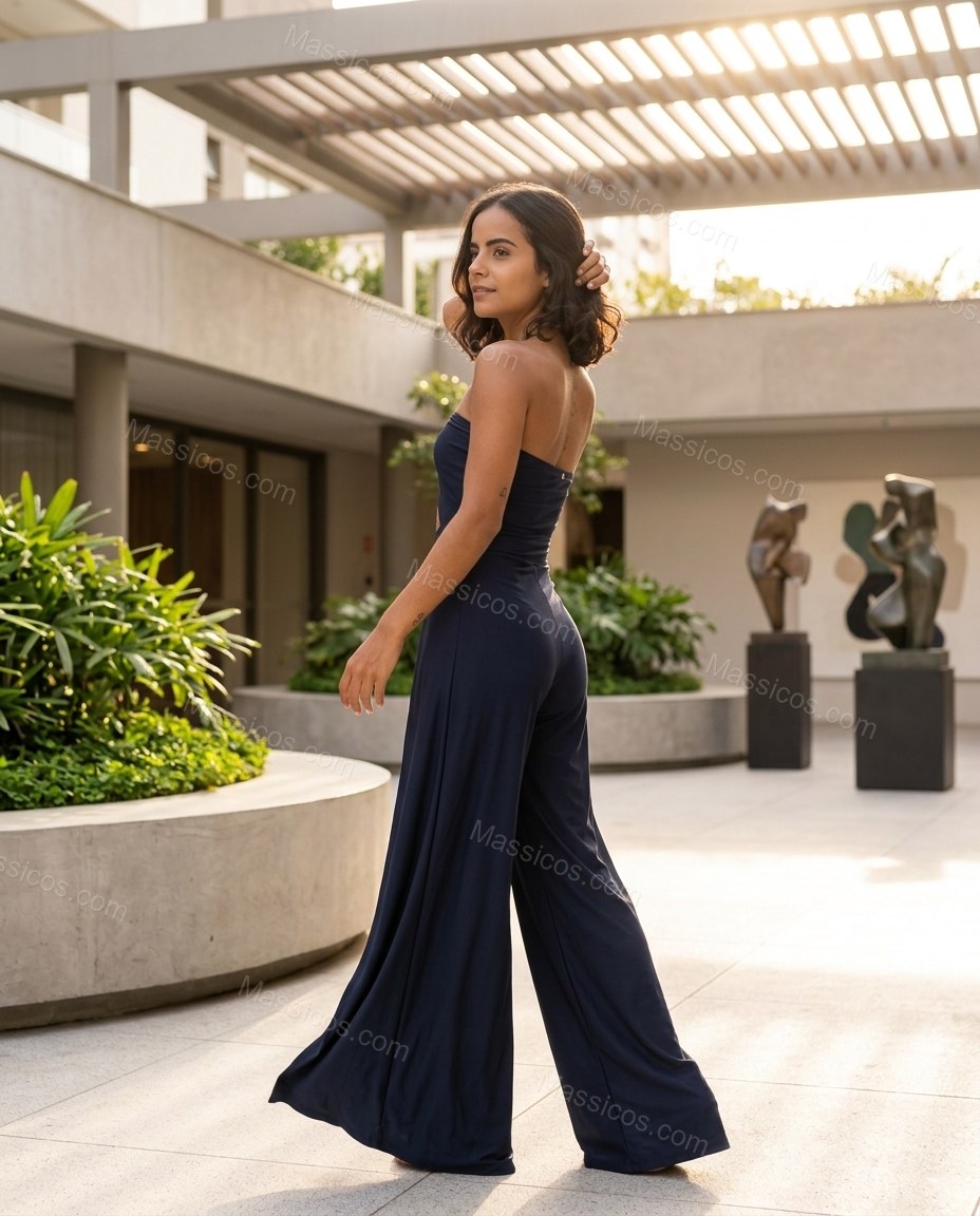 Navy Modern Textured Wide-Leg Jumpsuit by Massicos