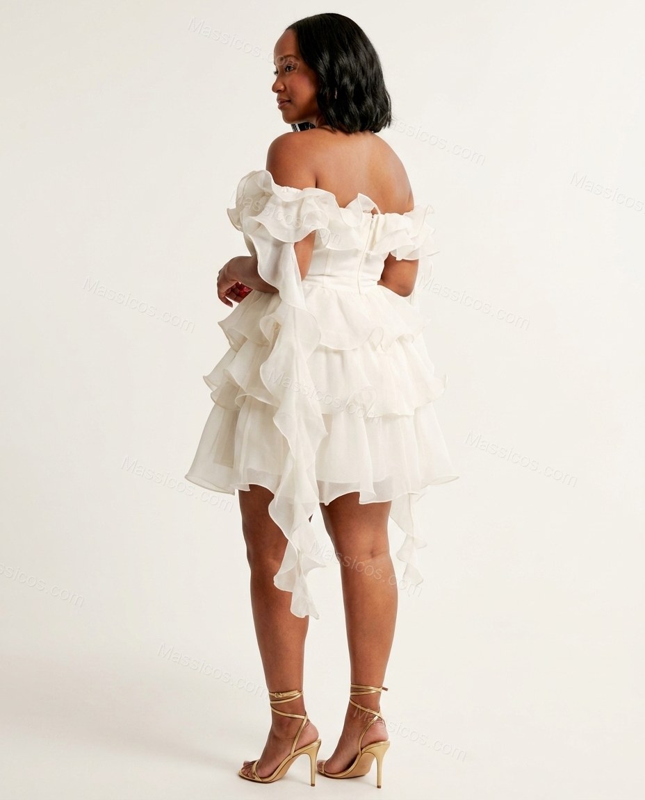 Ivory Refined Tiered Mini Dress by Massicos