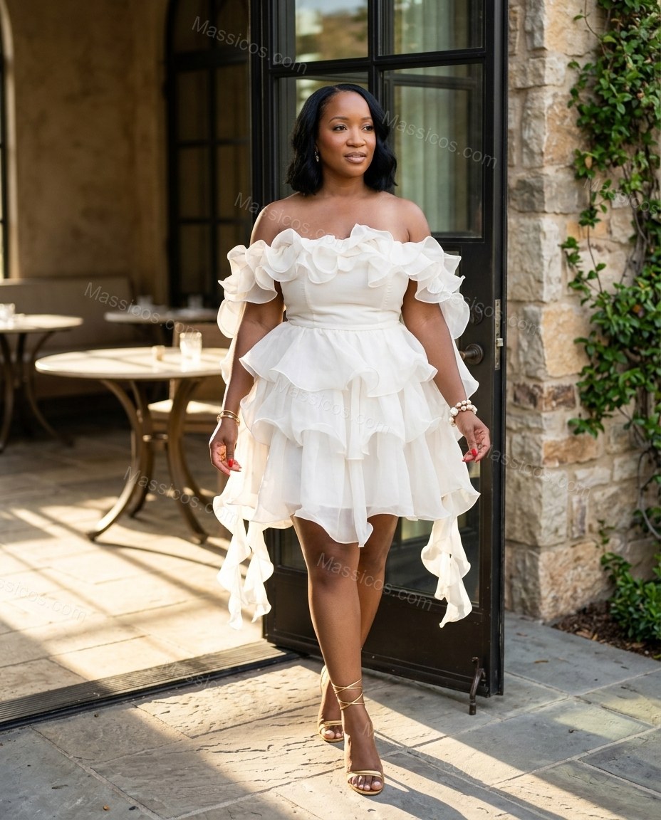 Ivory Refined Tiered Mini Dress by Massicos