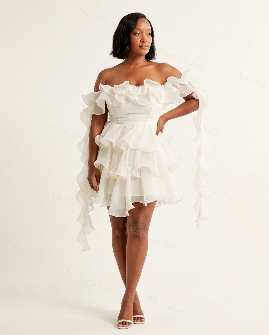 Ivory Refined Tiered Mini Dress by Massicos