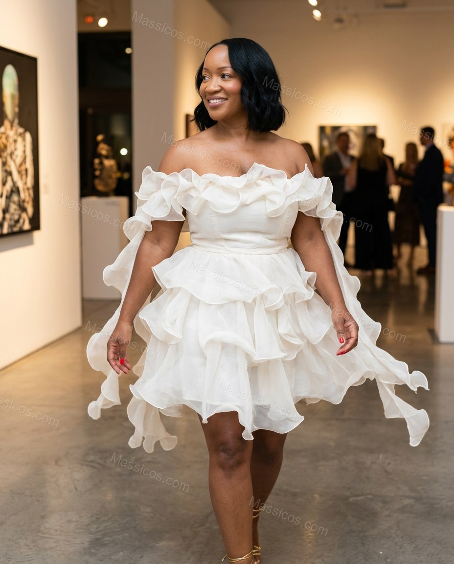 Ivory Refined Tiered Mini Dress by Massicos