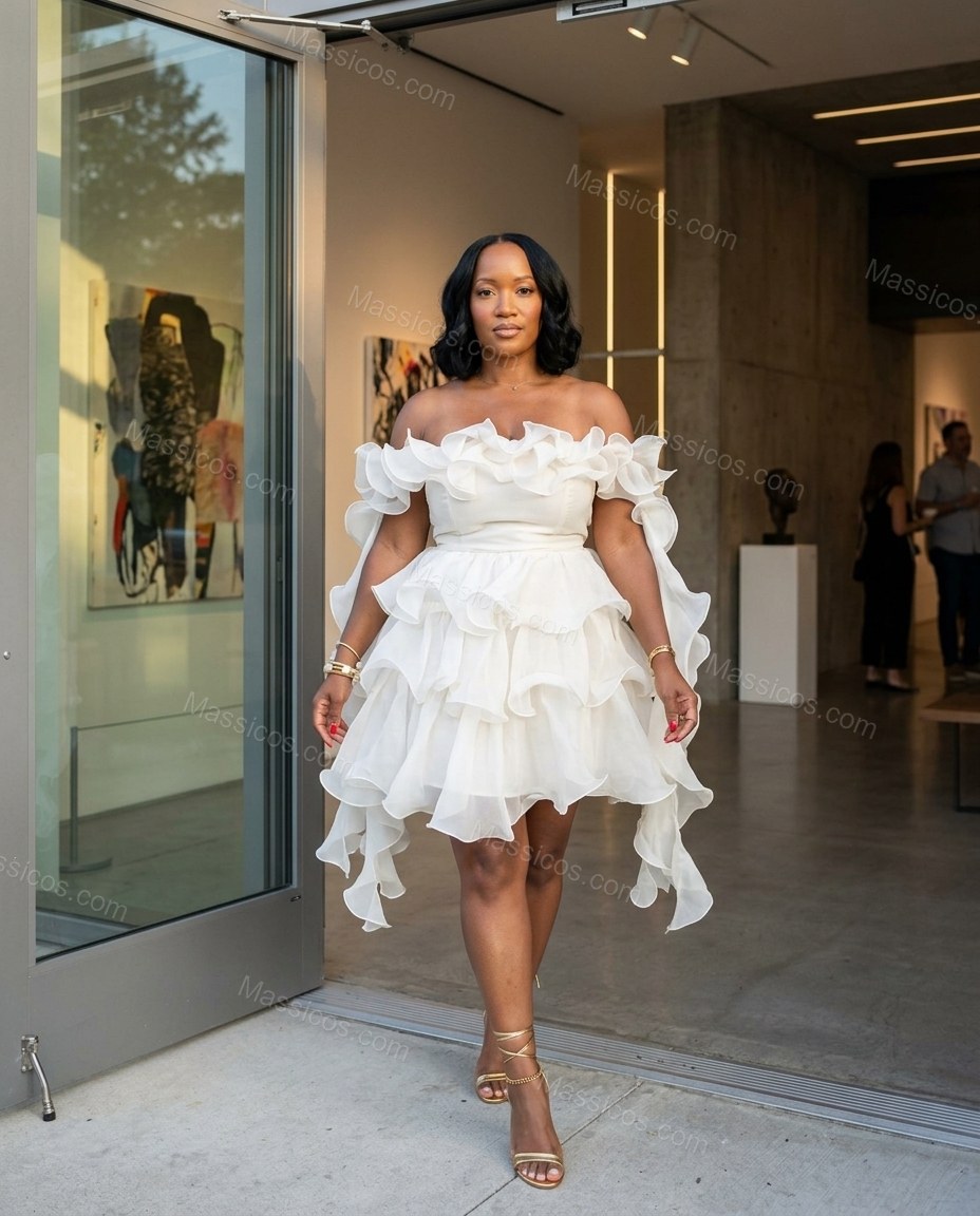 Ivory Refined Tiered Mini Dress by Massicos