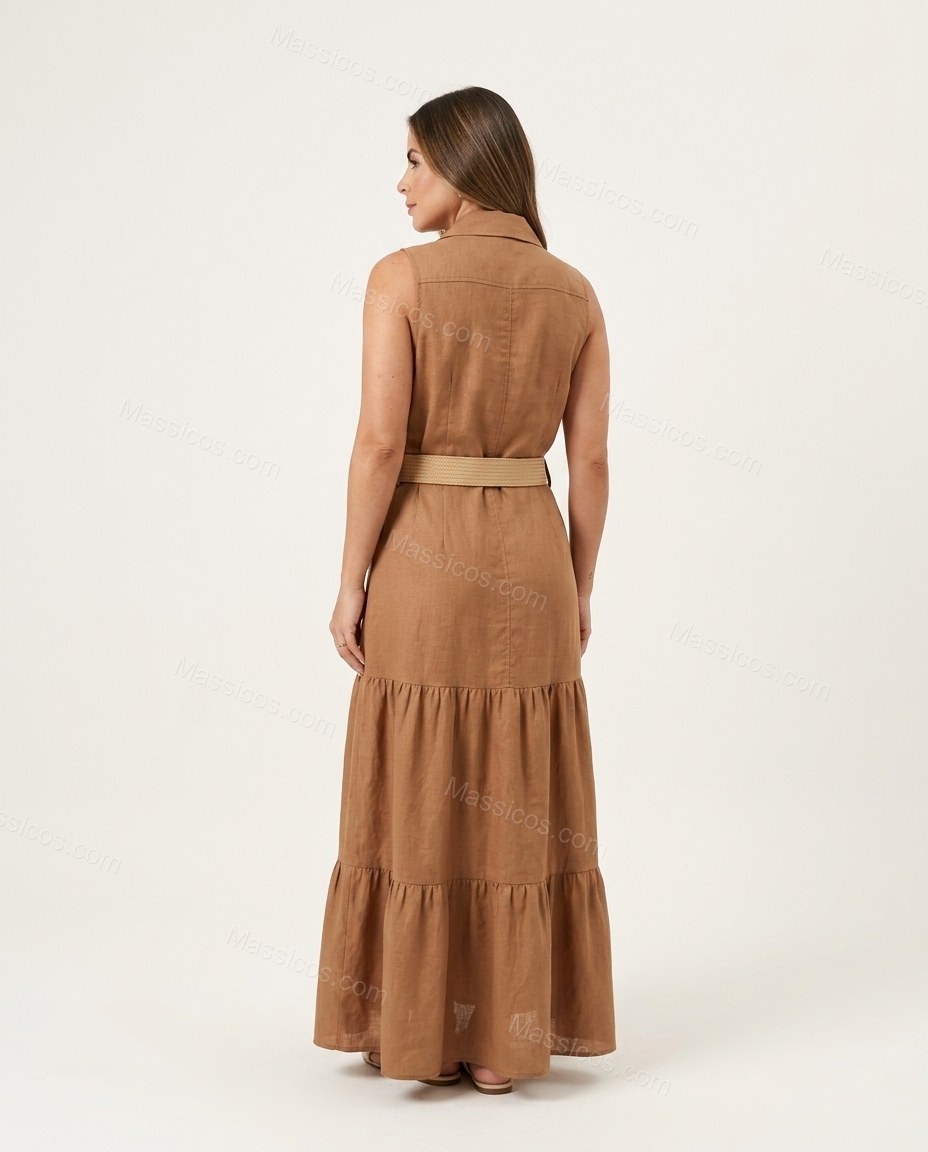 Brown Soft Tiered Maxi Dress by Massicos