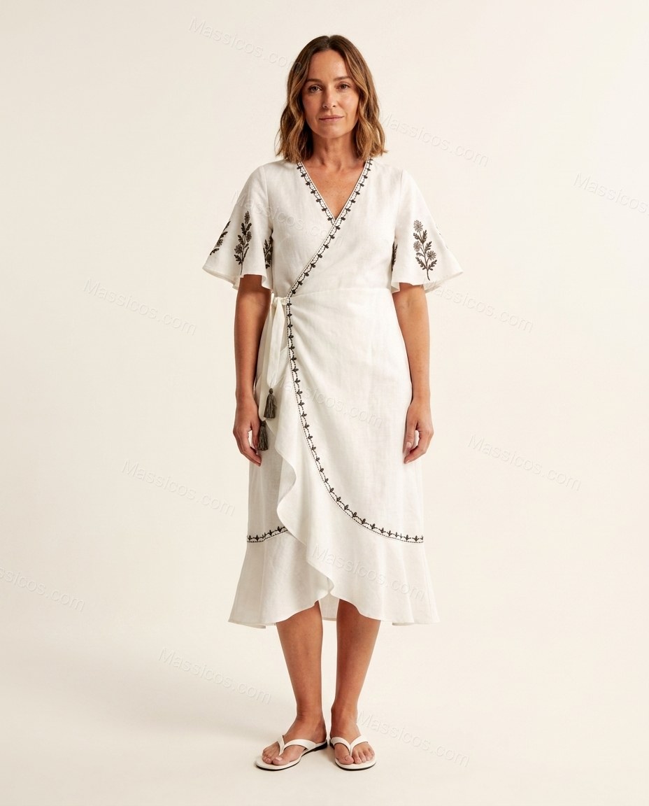 Ivory Sunlit Floral Embroidered Midi Dress by Massicos