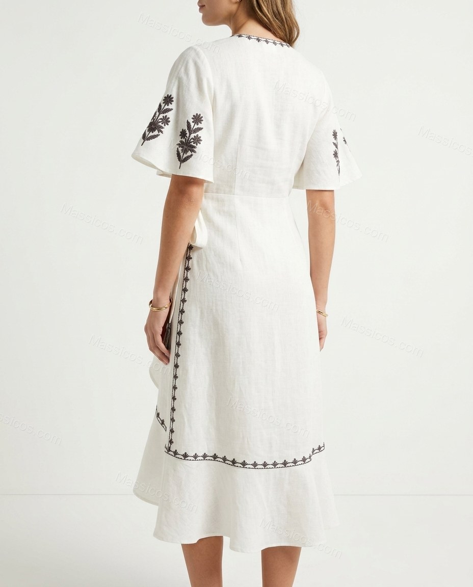 Ivory Sunlit Floral Embroidered Midi Dress by Massicos