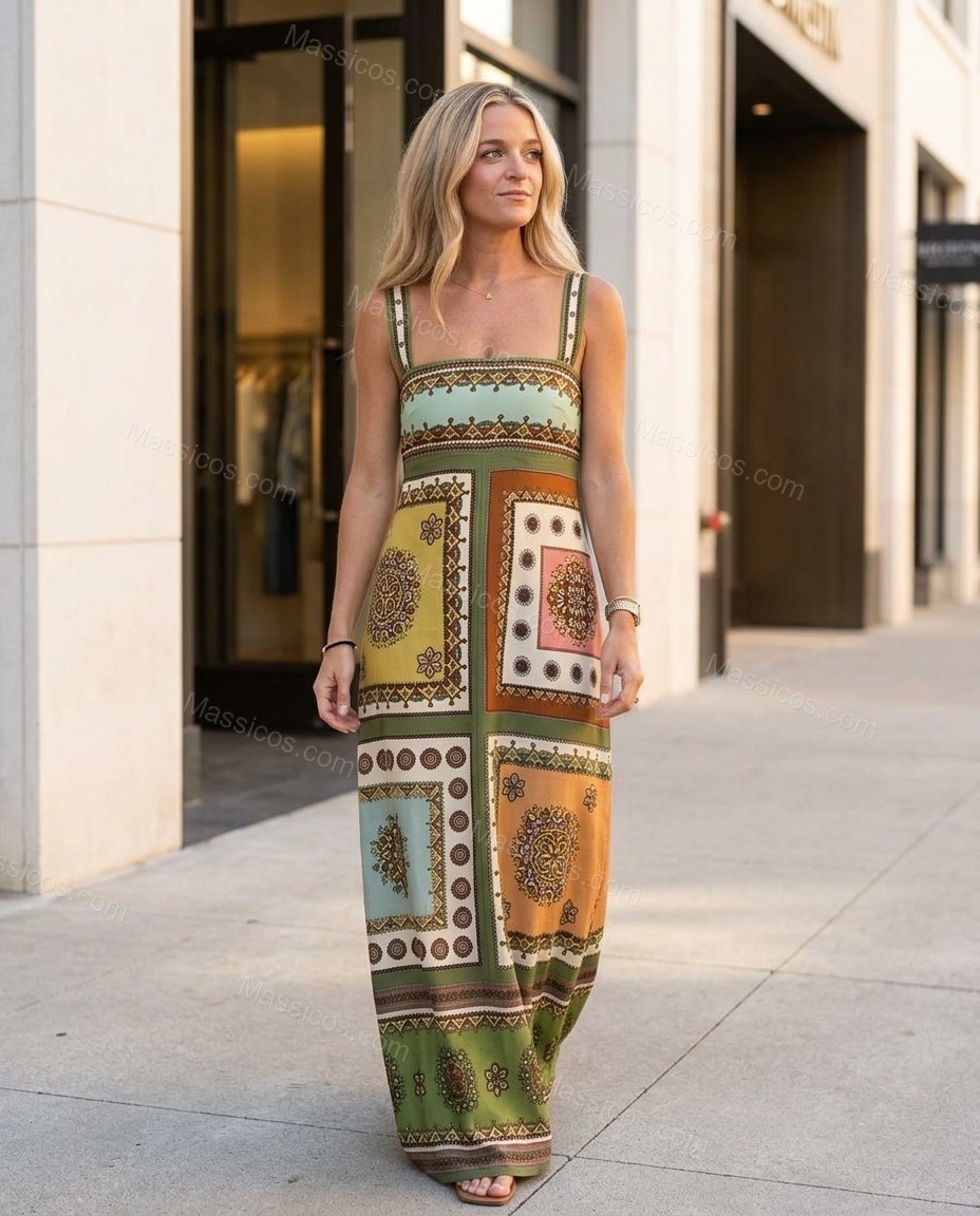 Multicolor Refined Abstract Print Maxi Dress by Massicos