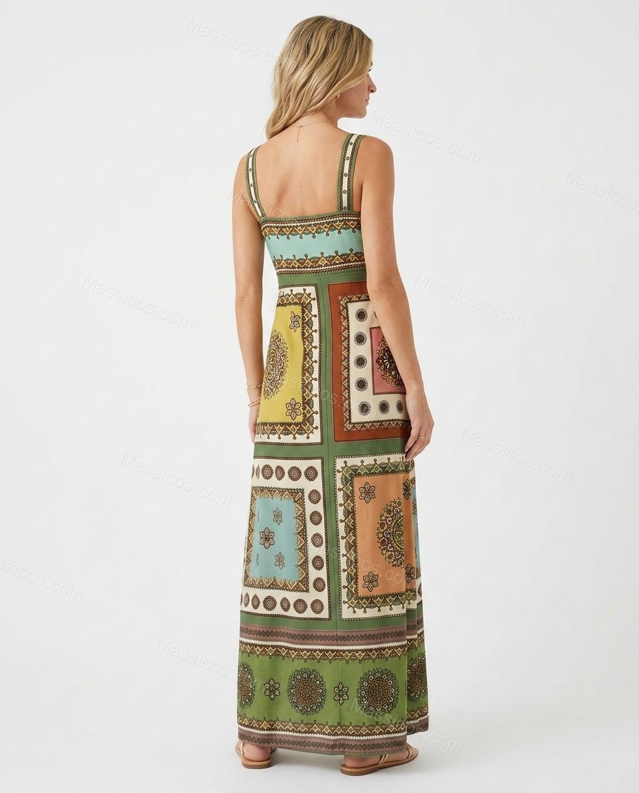 Multicolor Refined Abstract Print Maxi Dress by Massicos