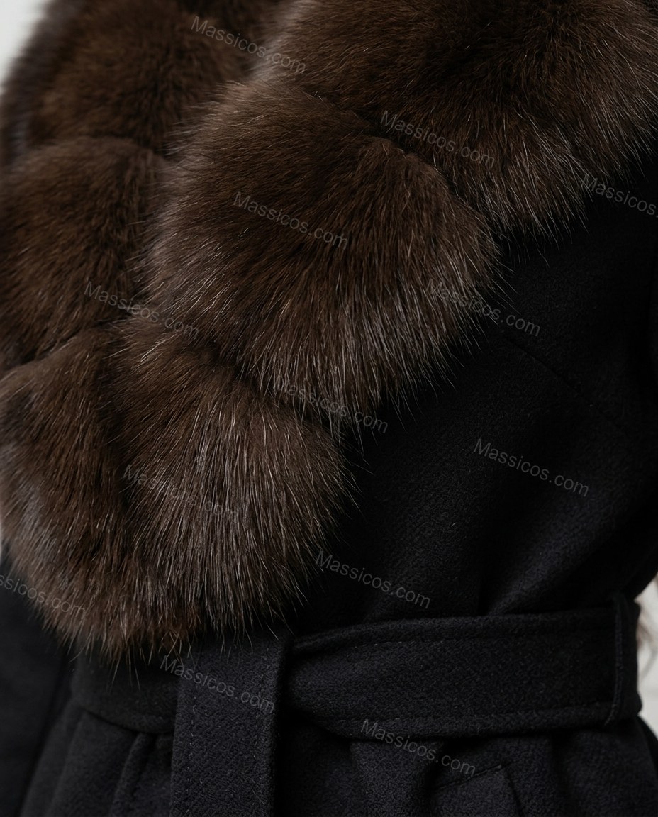 Dark Brown Polished Fur-Trim Coat by Massicos