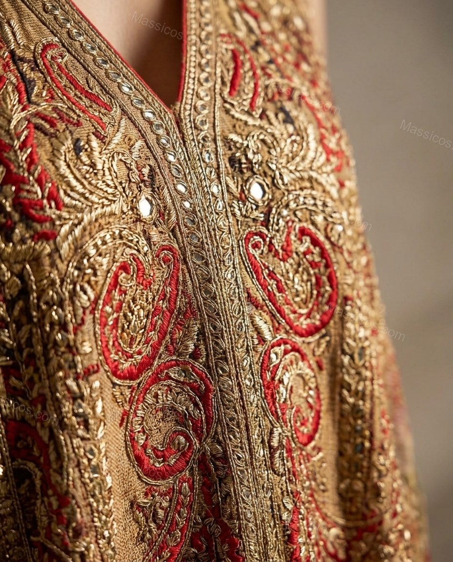 Khaki Soft Embroidered Maxi Dress by Massicos
