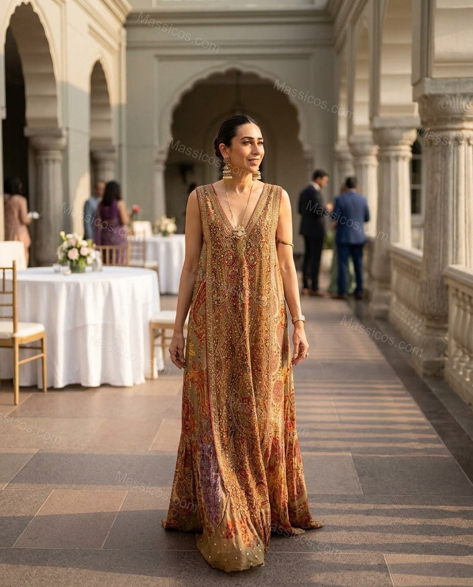 Khaki Soft Embroidered Maxi Dress by Massicos