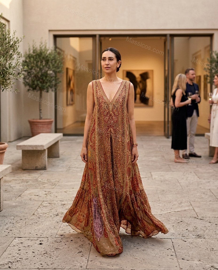Khaki Soft Embroidered Maxi Dress by Massicos