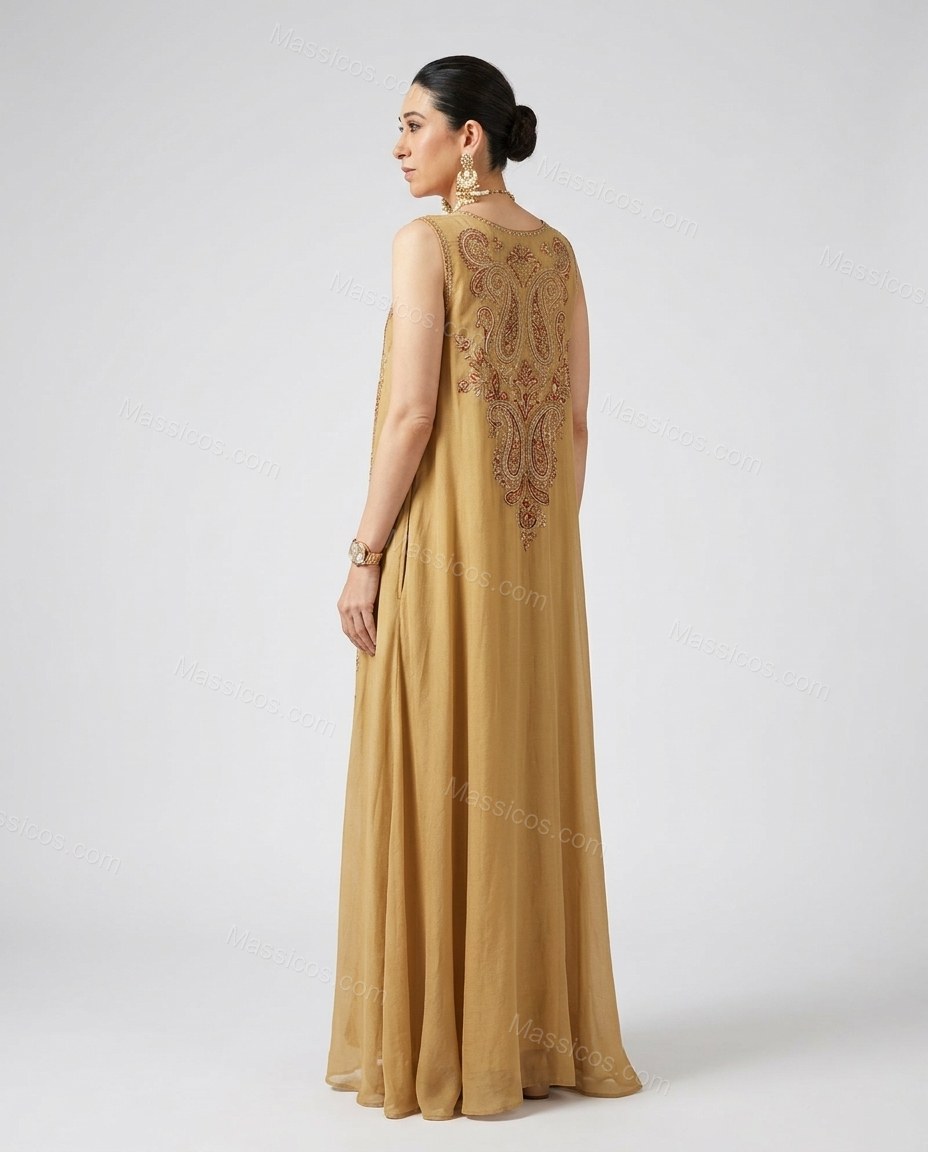 Khaki Soft Embroidered Maxi Dress by Massicos
