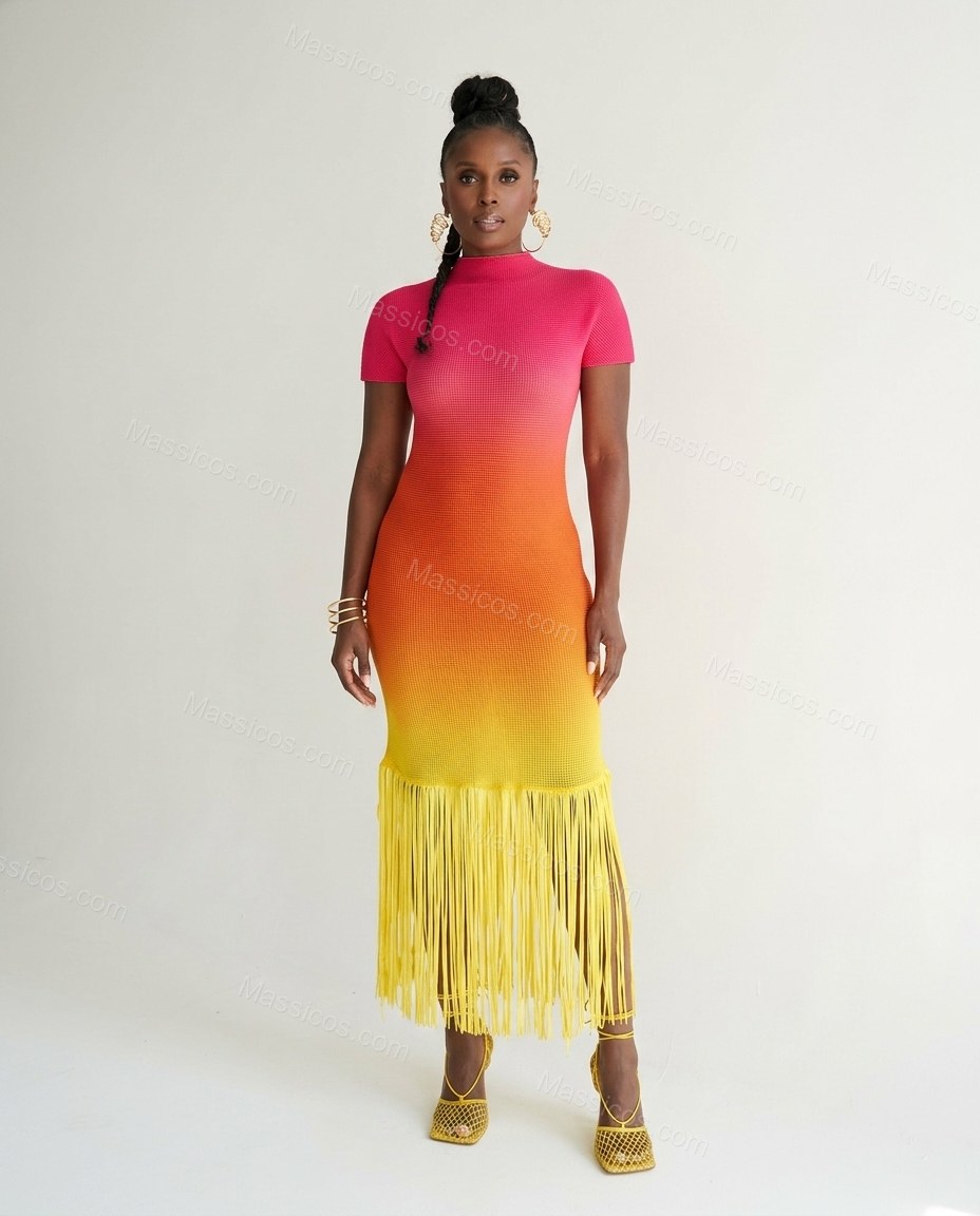 Pink Polished Ribbed Maxi Dress by Massicos