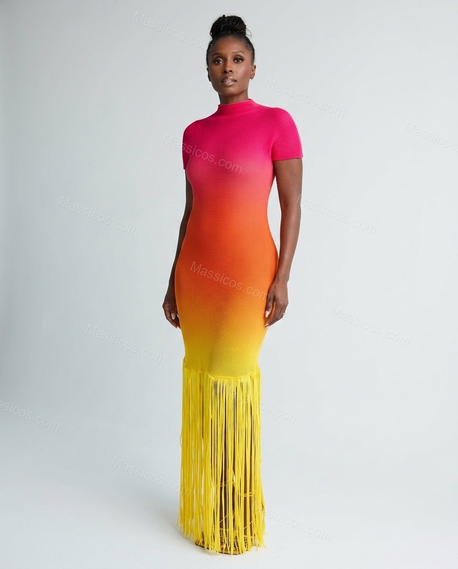 Pink Polished Ribbed Maxi Dress by Massicos