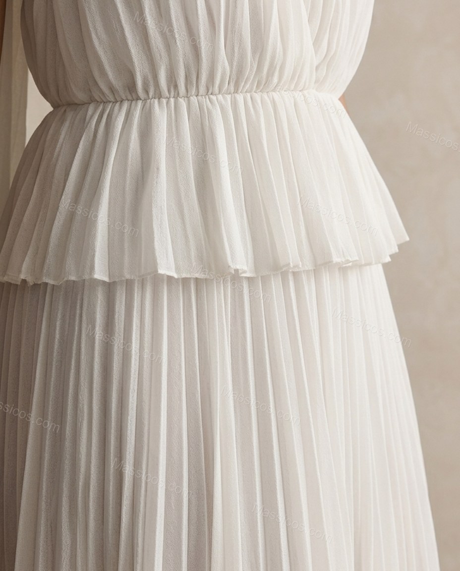 Ivory Polished Pleated Maxi Dress by Massicos