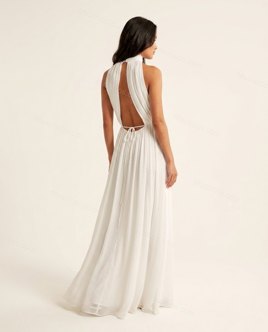 Ivory Polished Pleated Maxi Dress by Massicos