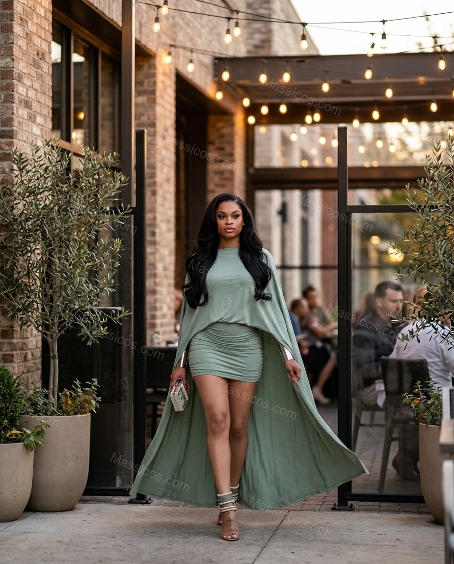 Sage Green Polished Ruched Mini Dress by Massicos