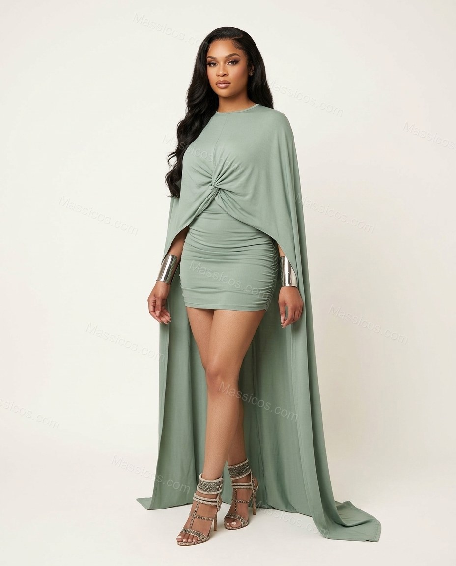 Sage Green Polished Ruched Mini Dress by Massicos