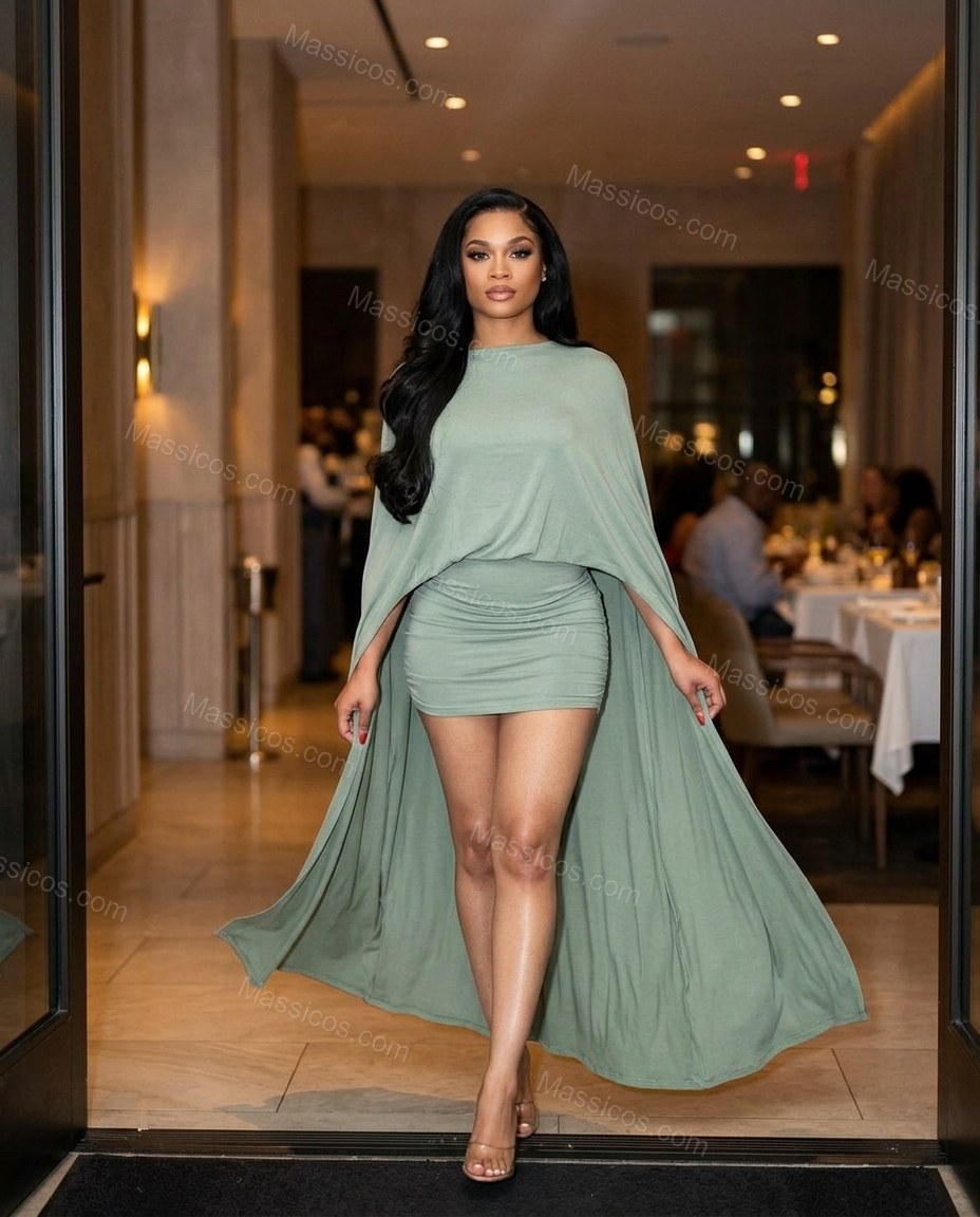 Sage Green Polished Ruched Mini Dress by Massicos
