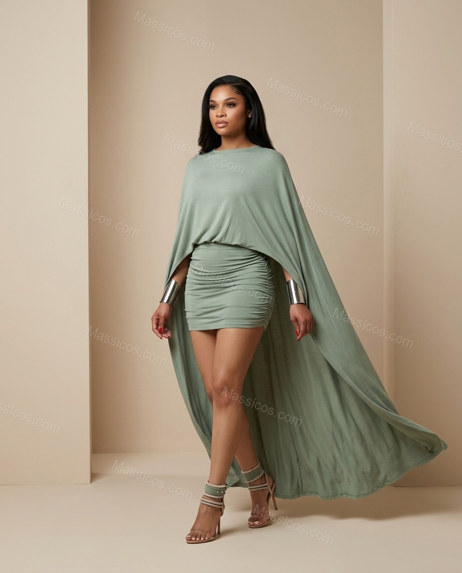 Sage Green Polished Ruched Mini Dress by Massicos