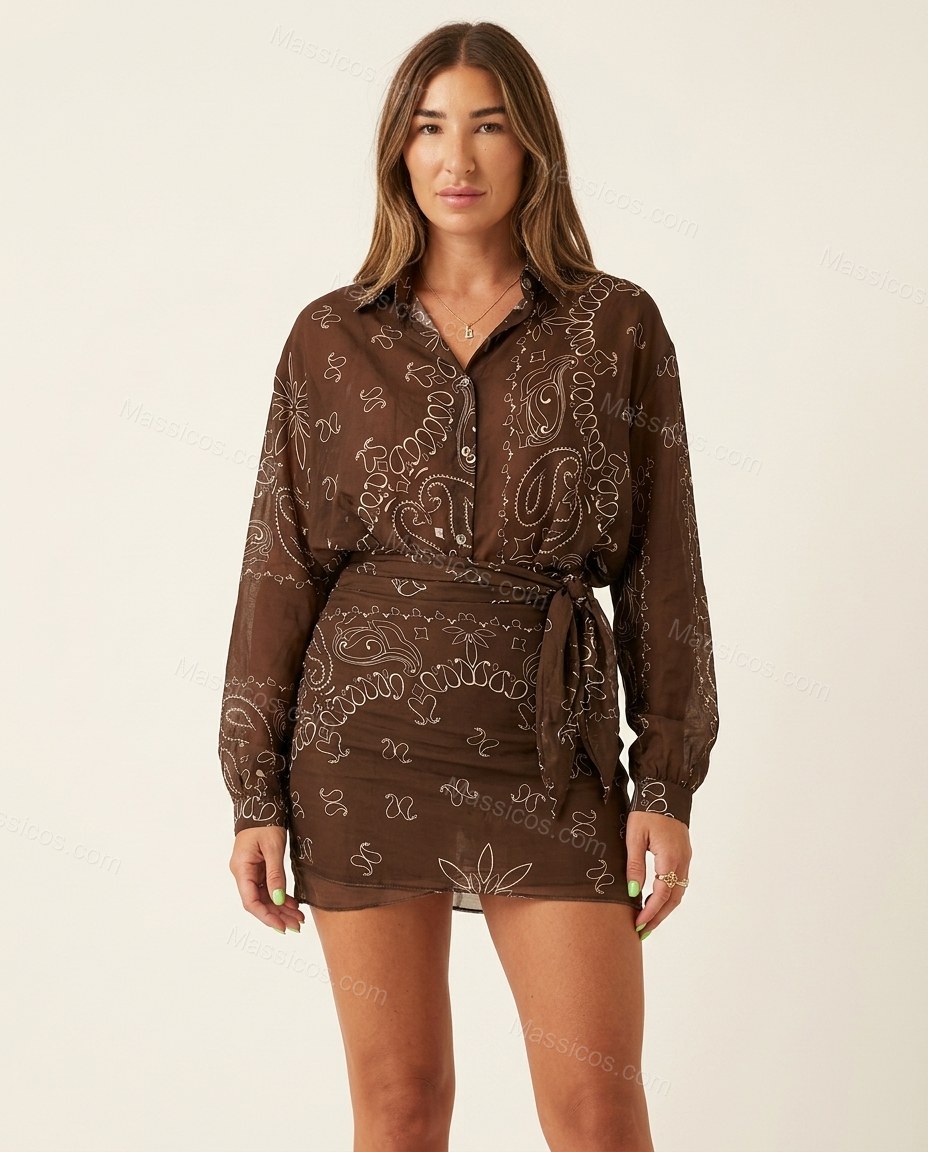 Dark Brown Elevated Paisley Pant Set by Massicos