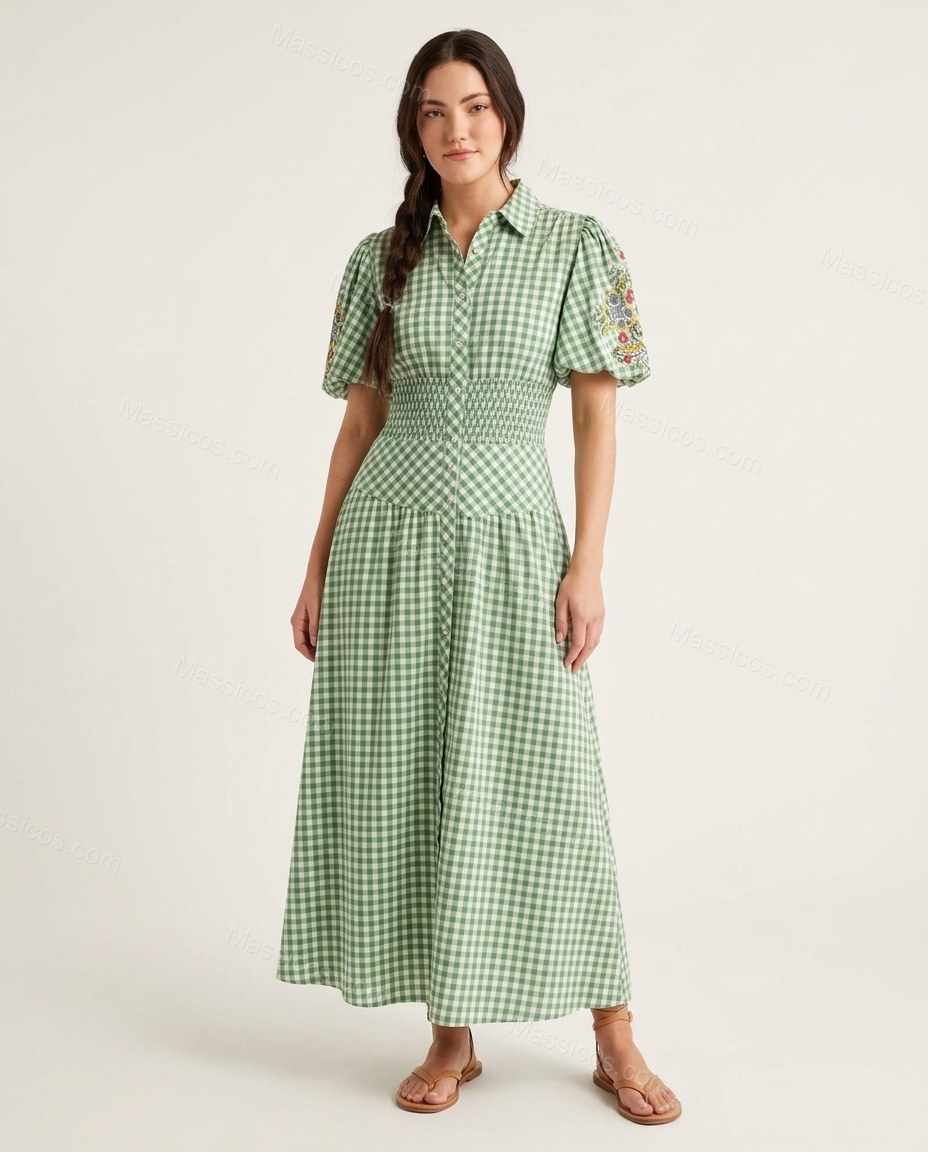 Sage Refined Floral Embroidered Maxi Dress by Massicos