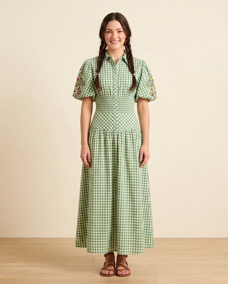 Sage Refined Floral Embroidered Maxi Dress by Massicos