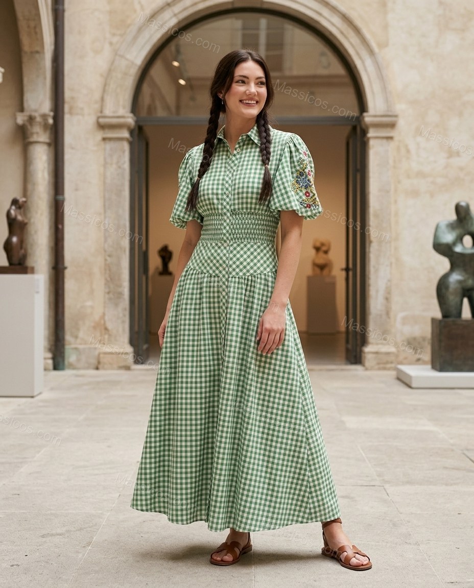 Sage Refined Floral Embroidered Maxi Dress by Massicos