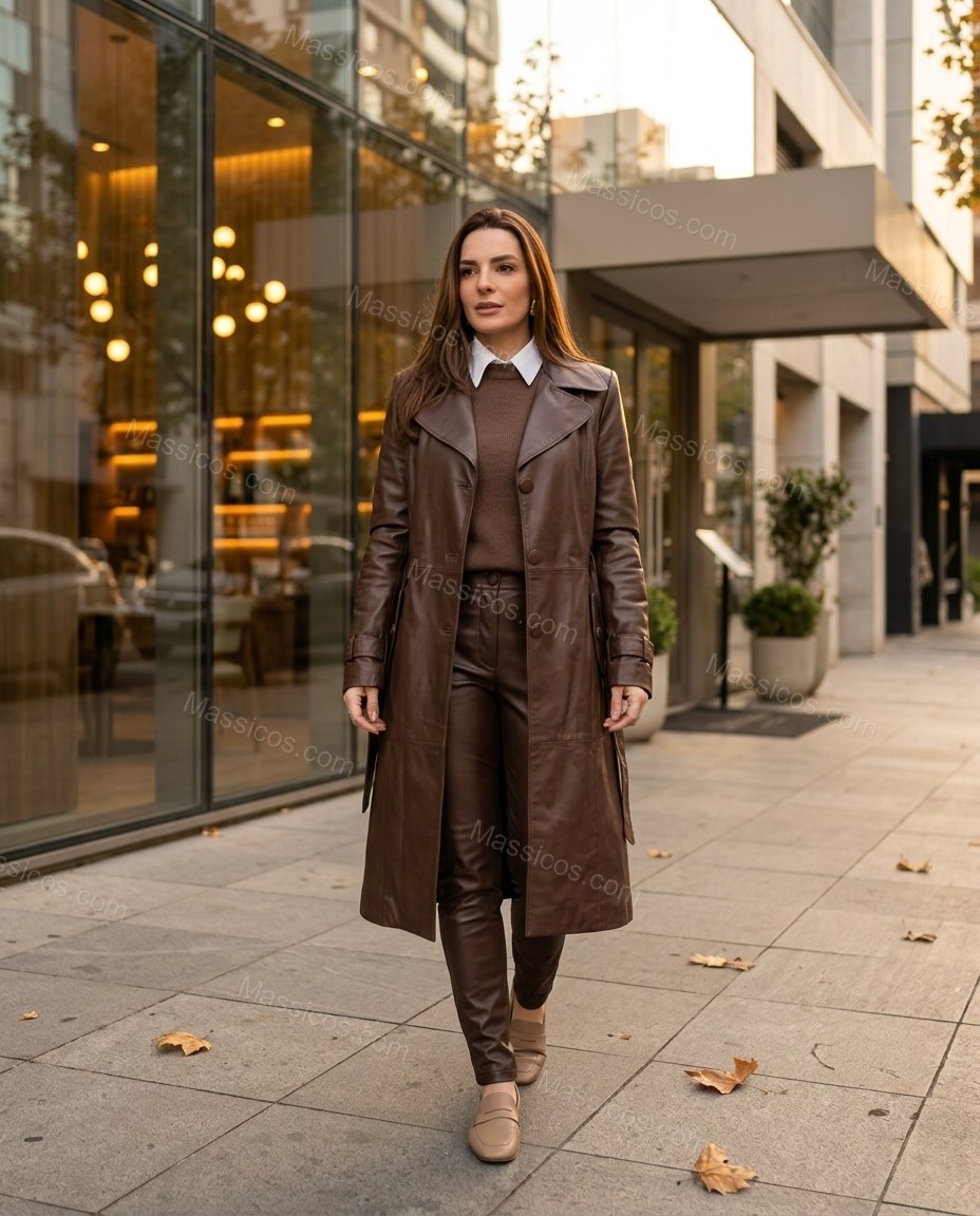 Brown Polished Long-Sleeve Trench Coat by Massicos