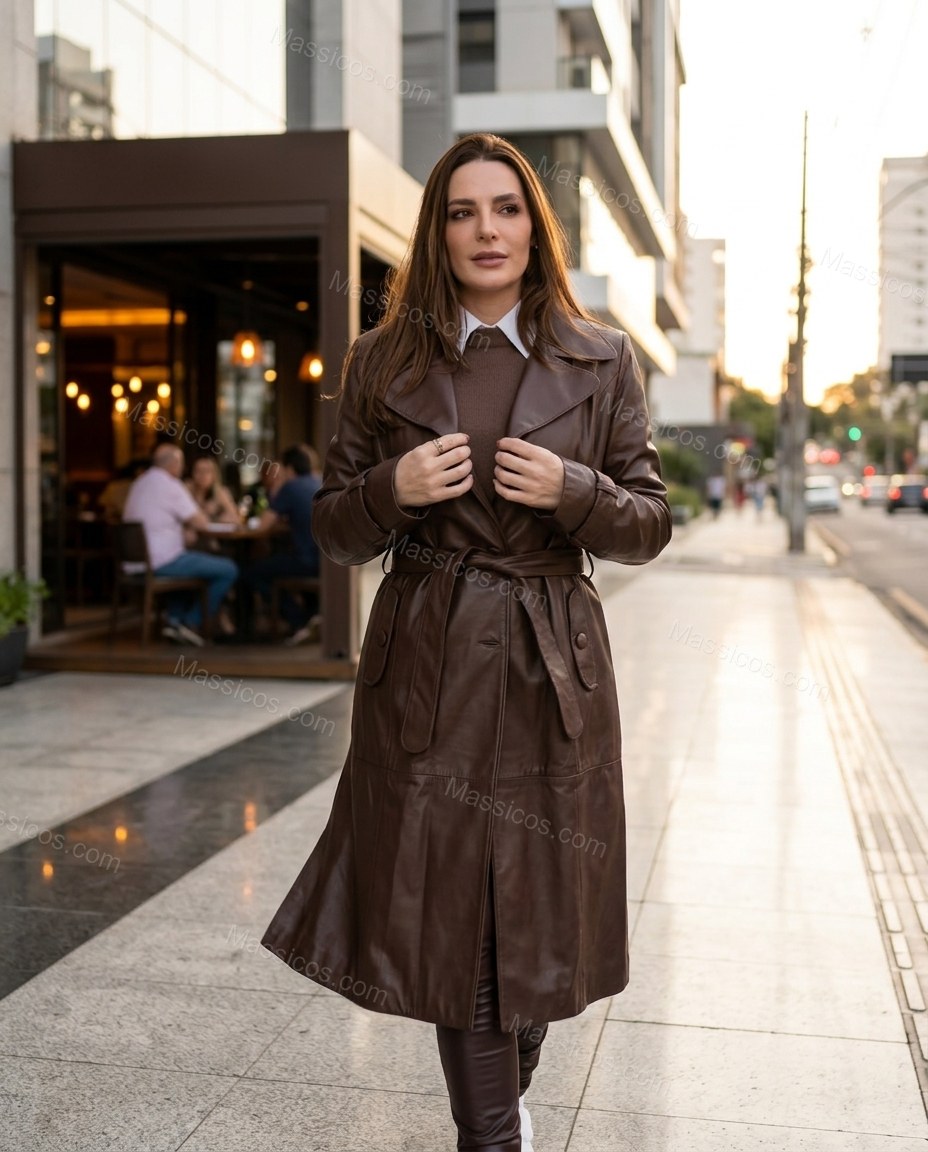 Brown Polished Long-Sleeve Trench Coat by Massicos