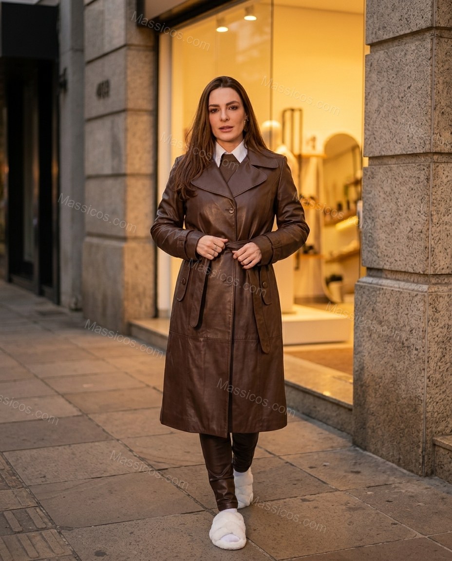 Brown Polished Long-Sleeve Trench Coat by Massicos