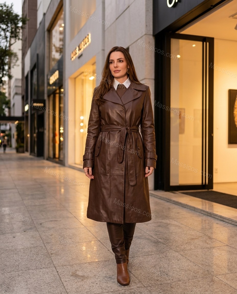 Brown Polished Long-Sleeve Trench Coat by Massicos