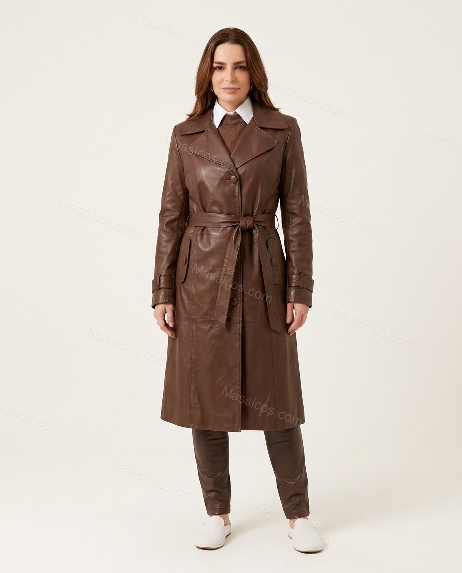 Brown Polished Long-Sleeve Trench Coat by Massicos
