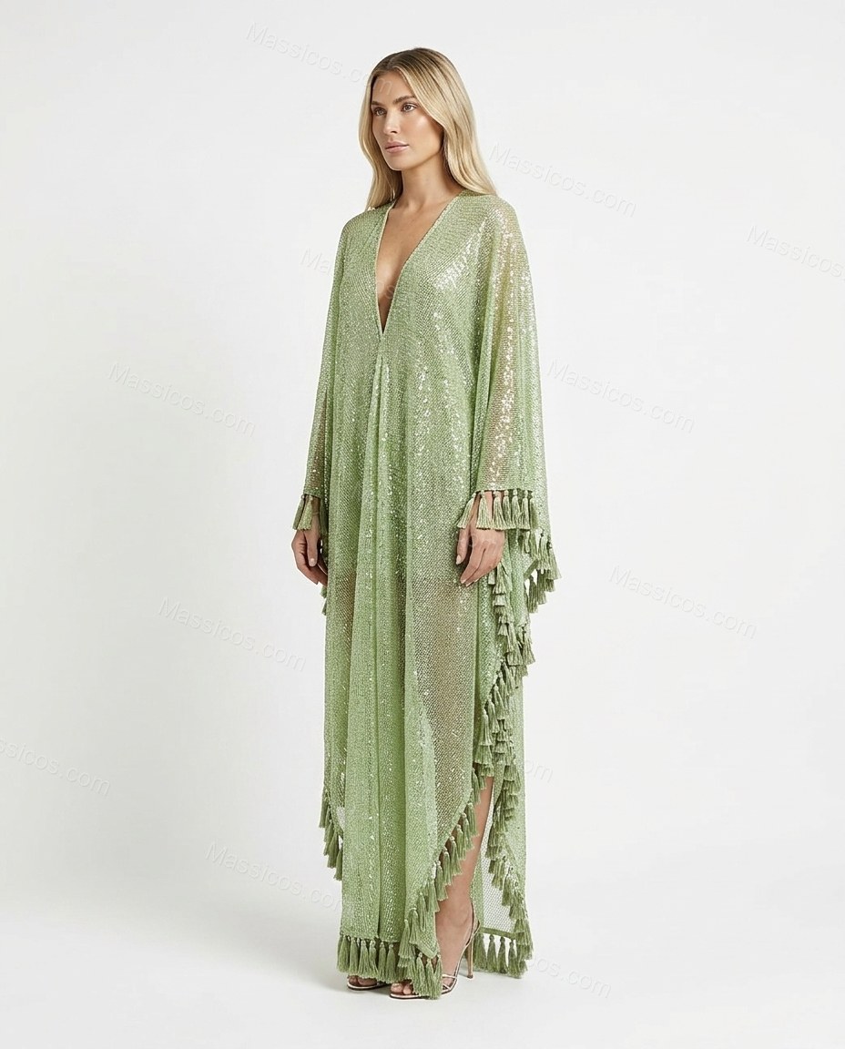 Sage Green Elevated Sheer Maxi Dress by Massicos