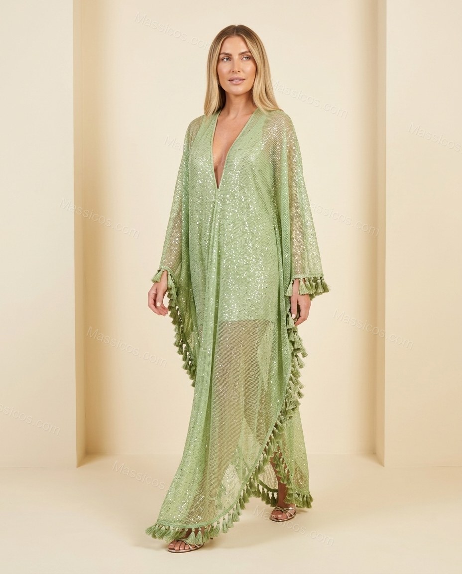 Sage Green Elevated Sheer Maxi Dress by Massicos