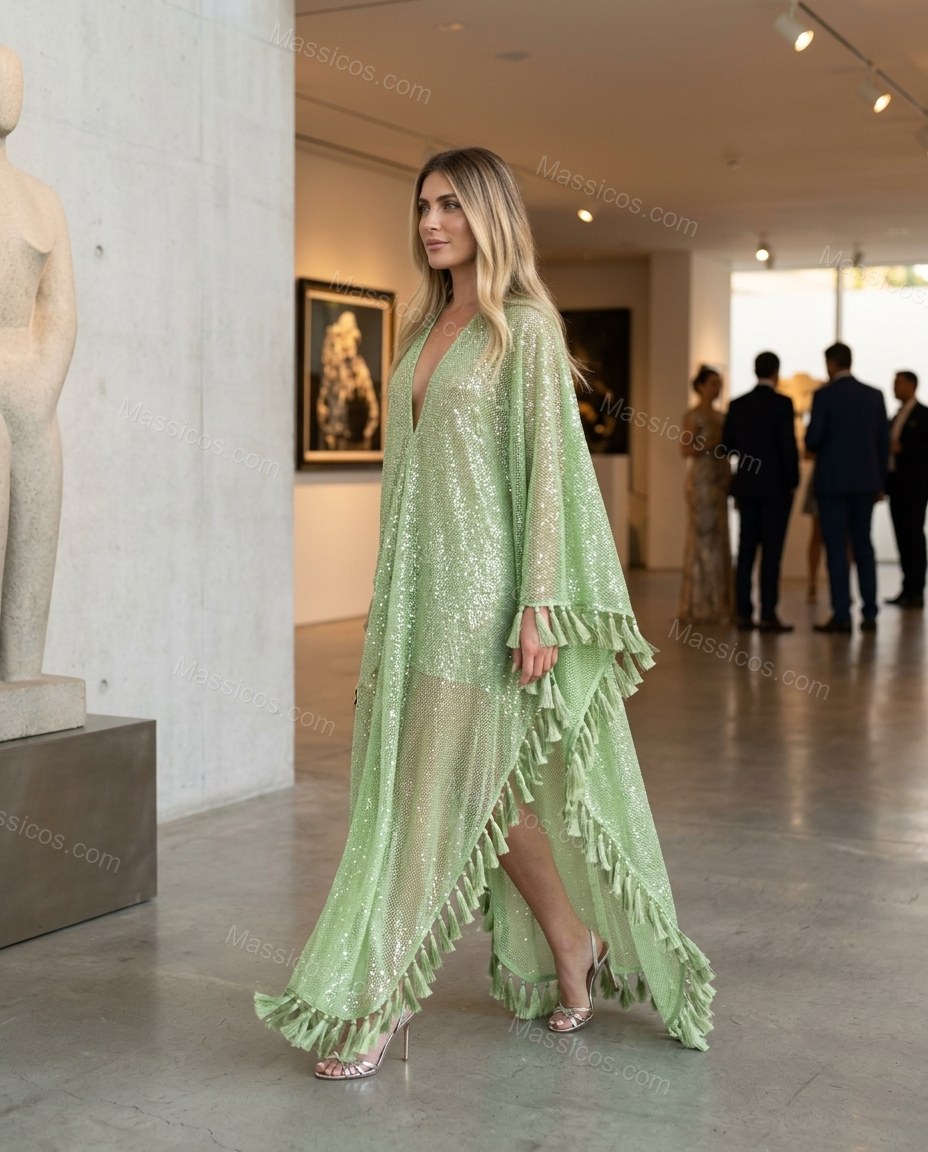 Sage Green Elevated Sheer Maxi Dress by Massicos