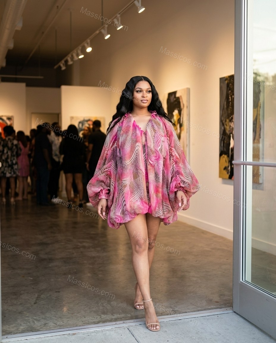 Pink Polished Abstract Print Maxi Dress by Massicos
