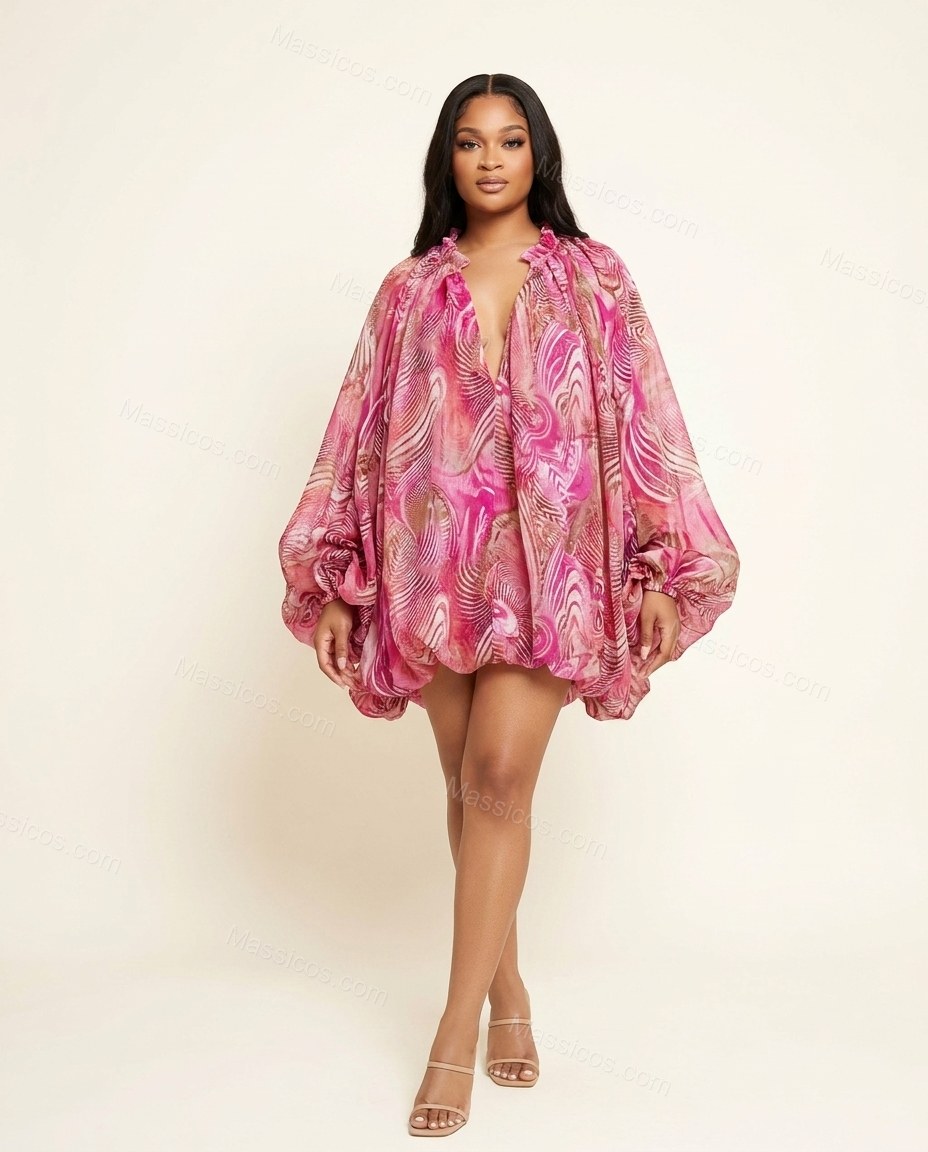 Pink Polished Abstract Print Maxi Dress by Massicos
