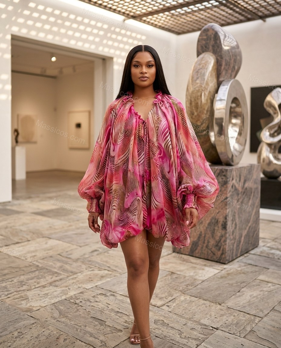 Pink Polished Abstract Print Maxi Dress by Massicos