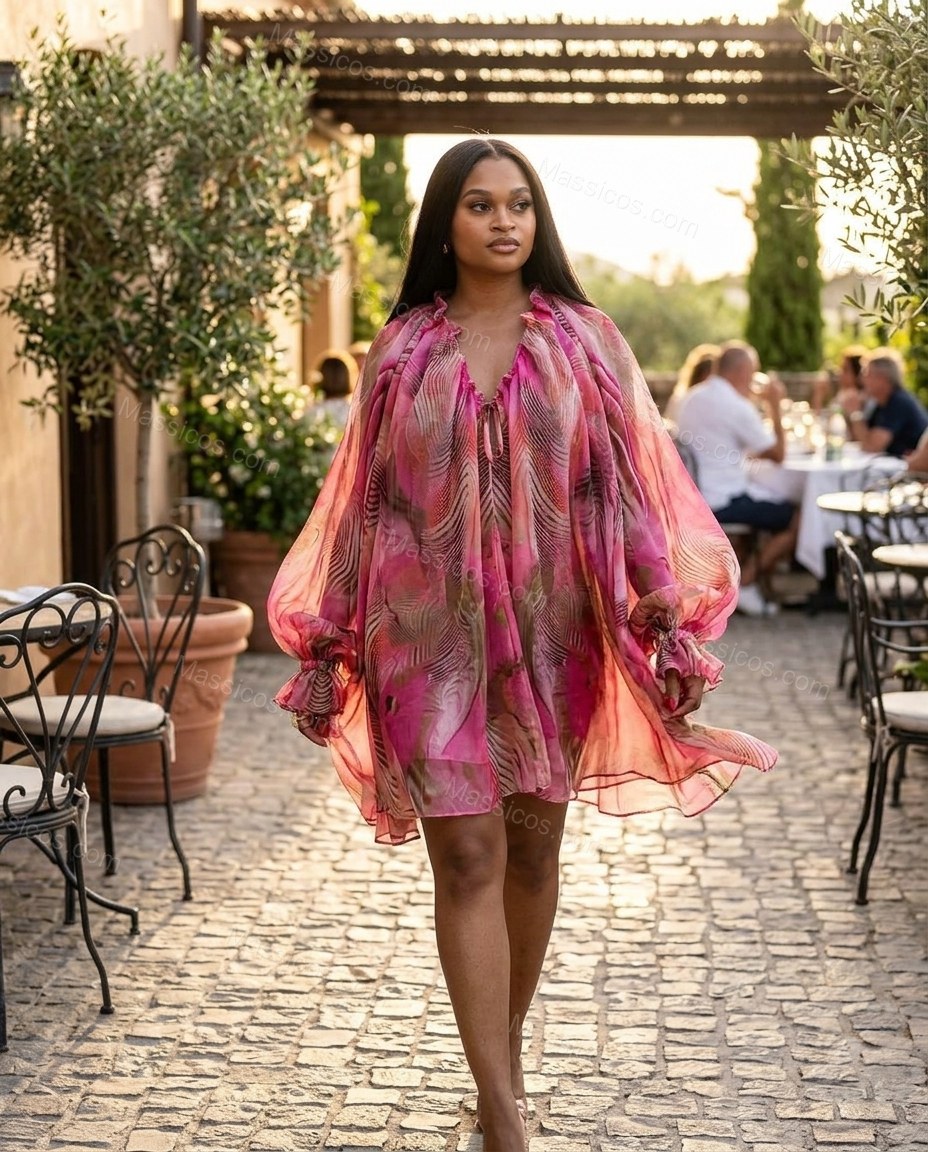 Pink Polished Abstract Print Maxi Dress by Massicos