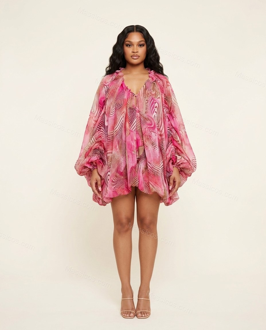 Pink Polished Abstract Print Maxi Dress by Massicos