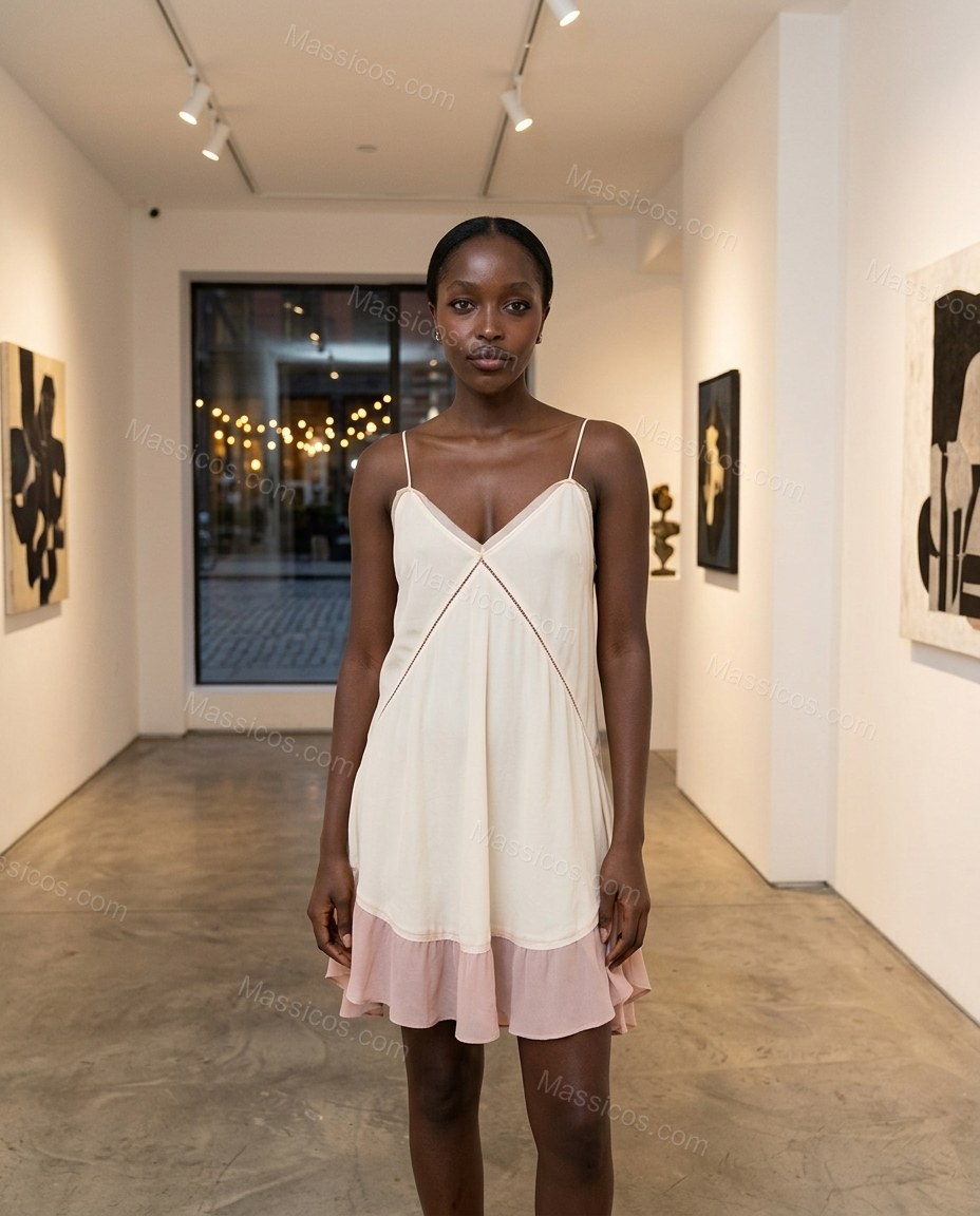 Ivory Sleek Ruffled Mini Dress by Massicos
