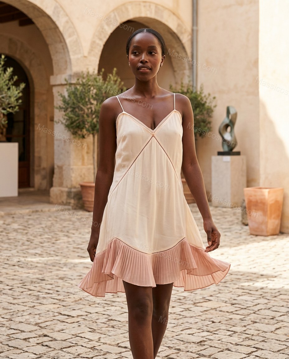 Ivory Sleek Ruffled Mini Dress by Massicos