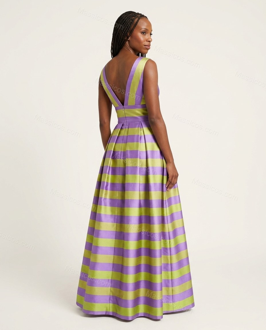 Lilac Sleek Striped Maxi Dress by Massicos