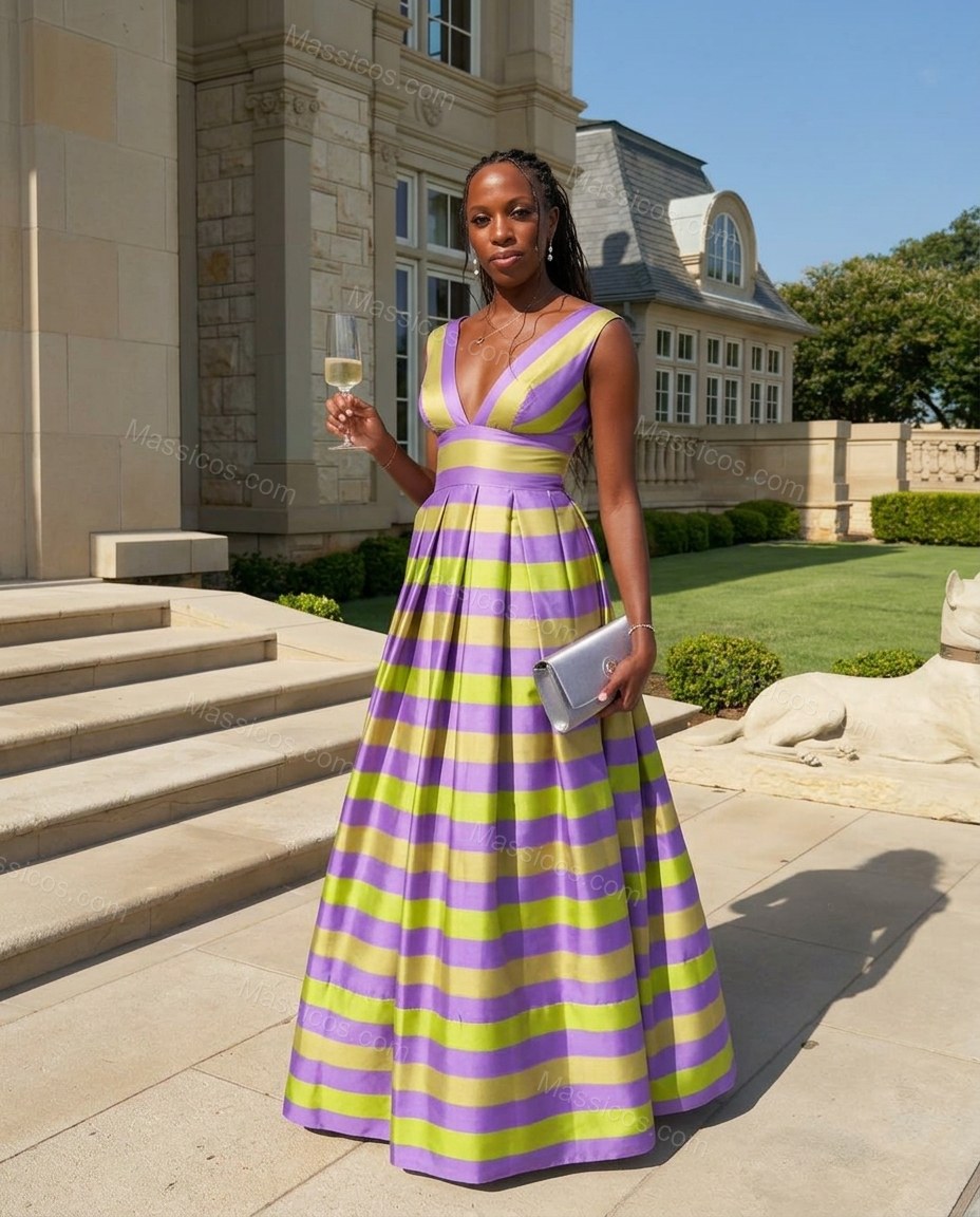 Lilac Sleek Striped Maxi Dress by Massicos
