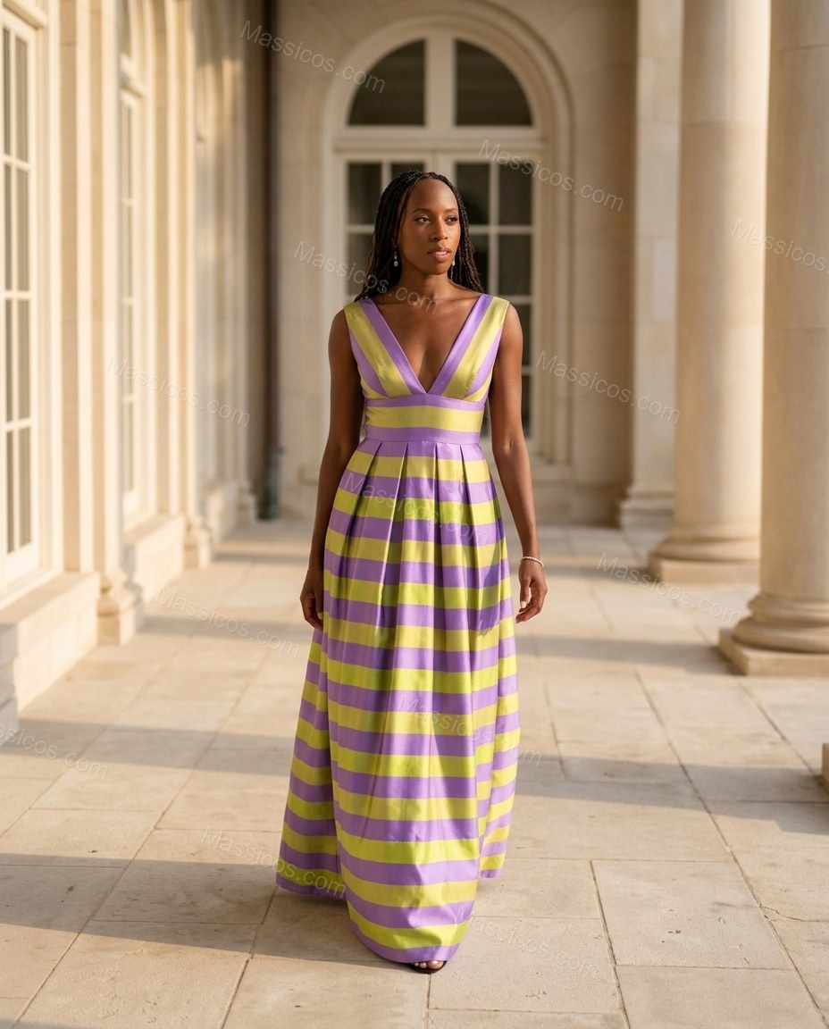 Lilac Sleek Striped Maxi Dress by Massicos