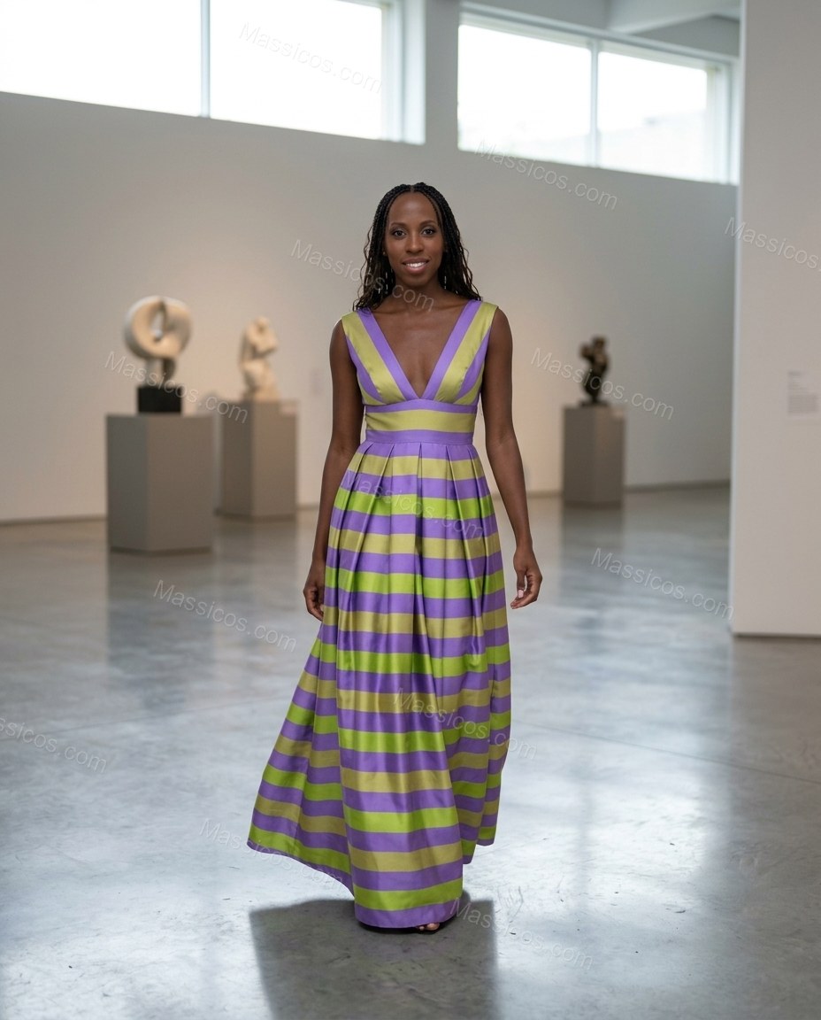 Lilac Sleek Striped Maxi Dress by Massicos