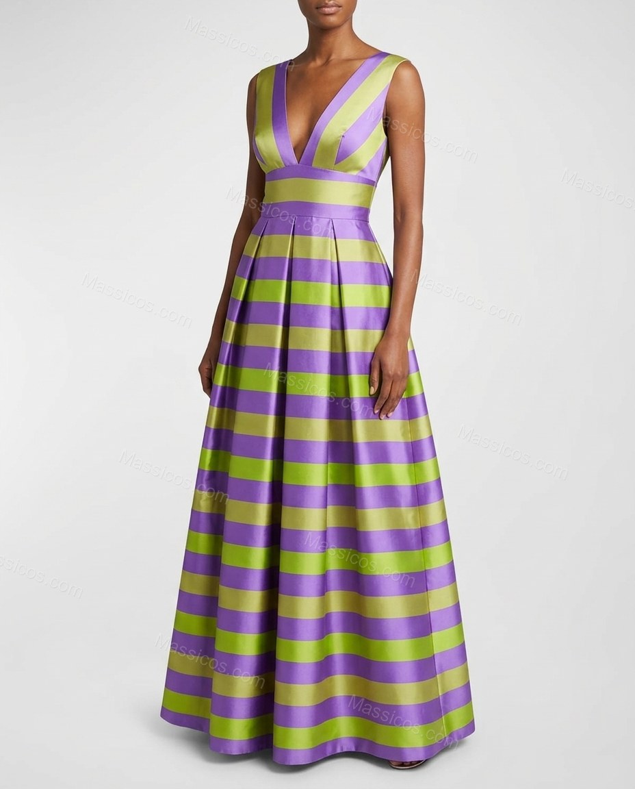 Lilac Sleek Striped Maxi Dress by Massicos